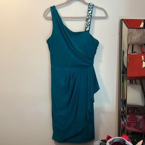 Turquoise Blue Two strap semi-formal short dress